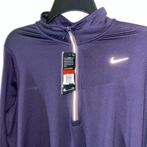 Reflective Nike T Neck Purple Womens 1/4 zip running marathon sweatshirt shirt L